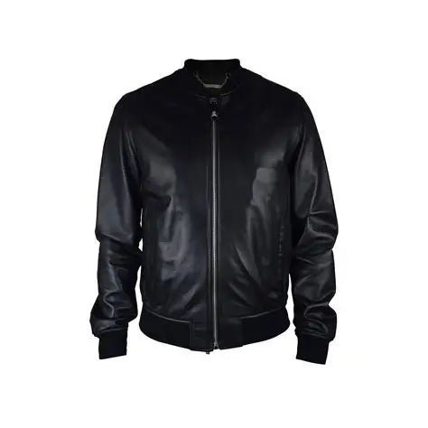 Classic Black Leather Bomber Jacket