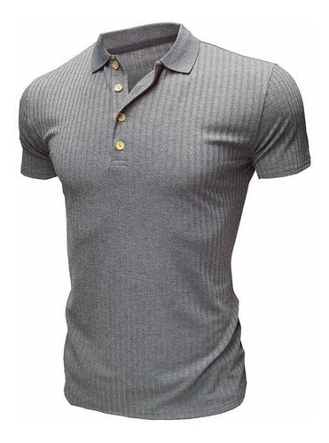 Men's Gray Textured Polo Shirt