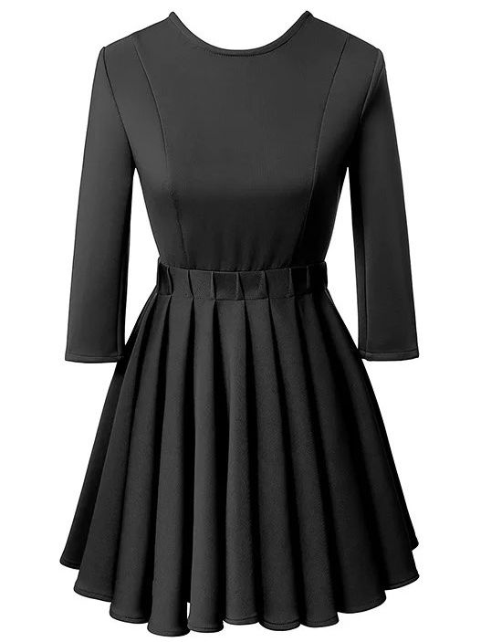 Elegant Black Belted Fit and Flare Dress